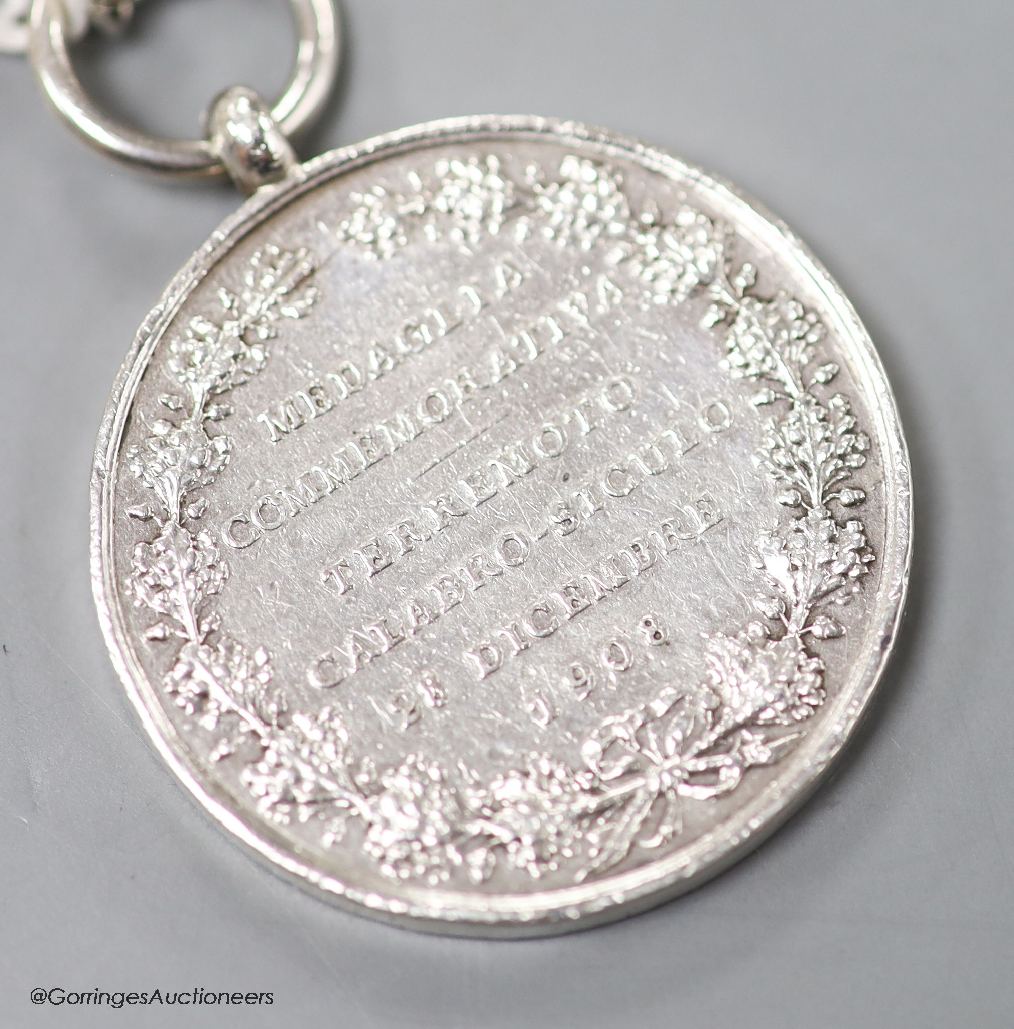 A Vittorio Emanuele III silver 'Medaglia Commemorativa', 1908<